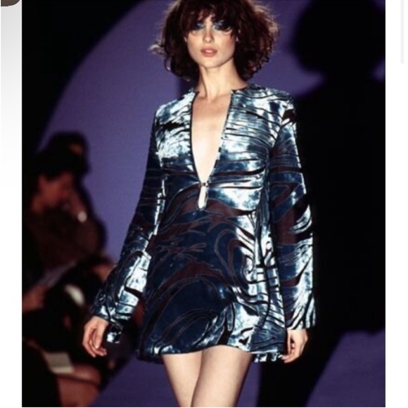 GUCCI Tom Ford HAUTE COUTURE SILK Dress Vintage SS96 Teal Zebra Runway SIZE 6 - Picture 2 of 12